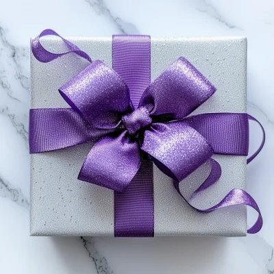 Silver Present with Violet Bow