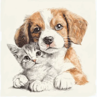 Puppy and Kitten Illustration