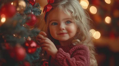 Little Girl Decorating Christmas Tree