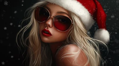 Blonde Girl in Santa Hat