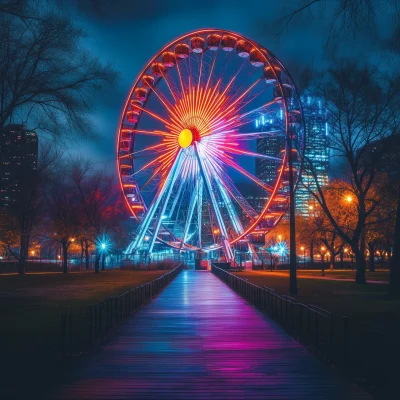 Chicago Ferris Wheel at Night