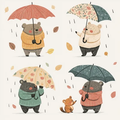 Whimsical Bears with Umbrellas