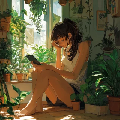 Girl in Room with Plants