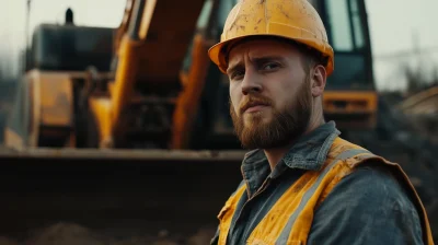 Worker with Excavator Bucket