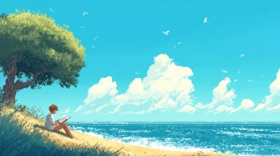 Lofi Reading by the Ocean