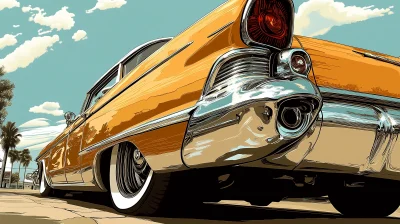 Close Up of Tan Lowrider Cadillac