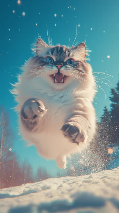 Joyful Cat Under Starry Sky