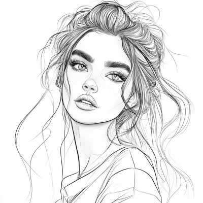 Elegant Lady Line Art