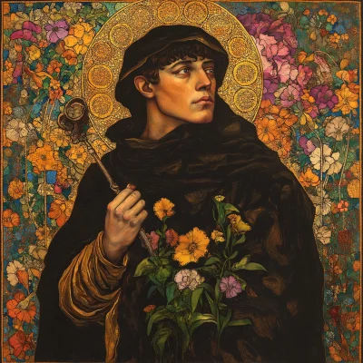 Saint Anthony in Klimt and Rembrandt Style