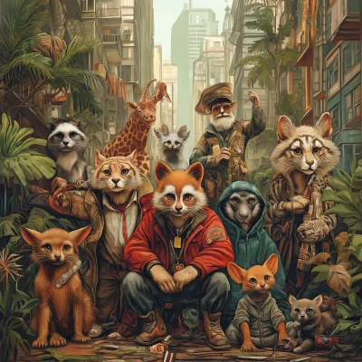 Urban Jungle Scene with Animals