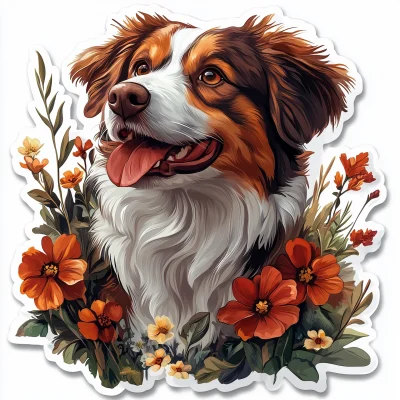 Charming Brittany Dog with Flowers