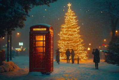 Red Phone Booth in Winter