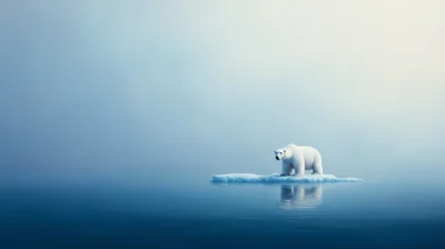 Lone Polar Bear in Ice