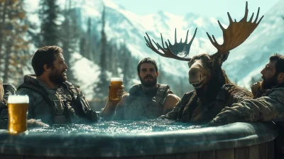 Soldiers and Moose in Hot Tub