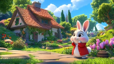 Shy Cartoon Rabbit