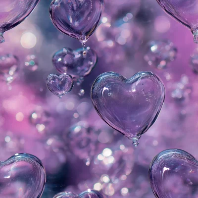 Violet Hearts in Glass Bubbles