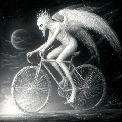 Devil Angel on Bicycle