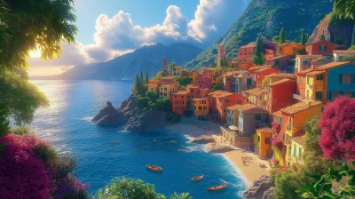 Clifftop Italian Village at Dusk