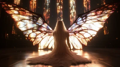 Angry Woman with Stained Glass Wings