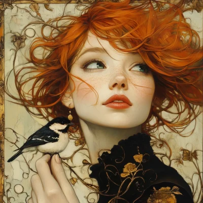 Femme Rousse et Oiseau