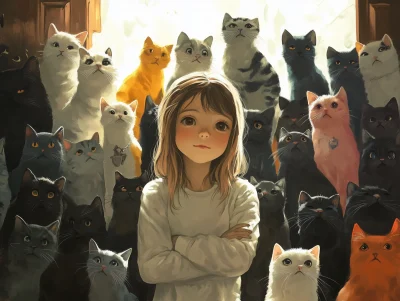 Cute Girl with Cats