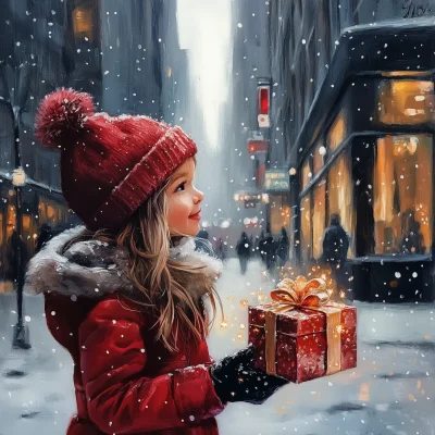 Cute Little Girl with Gift