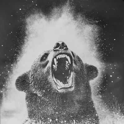 Snarling Bear in Black and White