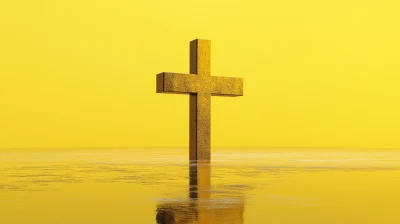 3D Cross on Yellow Background