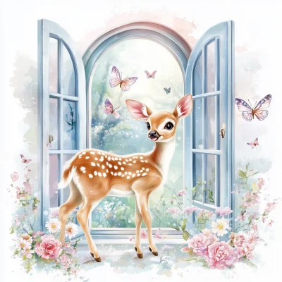 Whimsical Deer by the Window