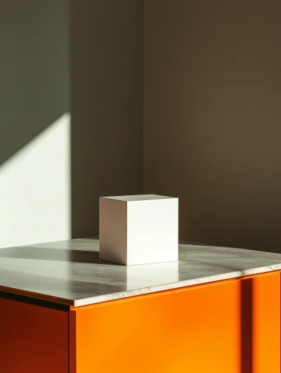 Blank White Box on Kitchen Counter