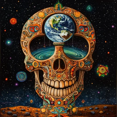 Huichol Art Skull Hourglass