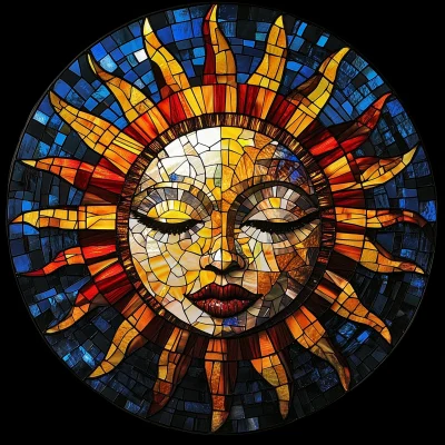 Sun and Human Stained Glass Art