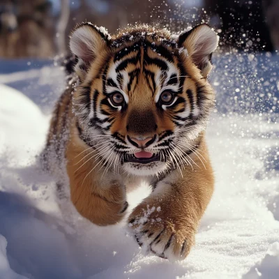 Tiger Running in the Snow