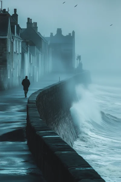 Morning Mist in a Coastal Village