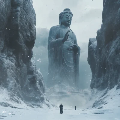 Giant Buddha in Snow Storm