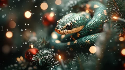 Cute Green Snake with Christmas Tree