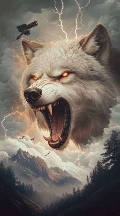 Snarling Wolf in Storm