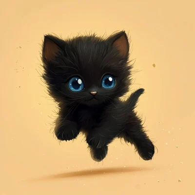 Jumping Black Kitten