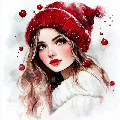 Christmas Girl Watercolor Art