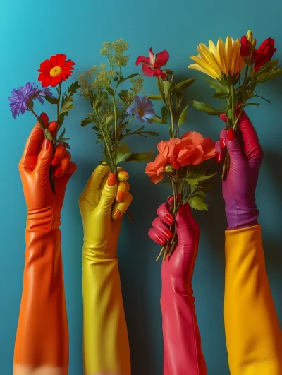 Colorful Hands with Flowers