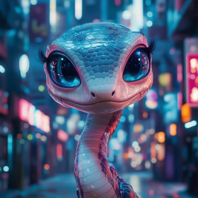 Cute Snake Character in Cyberpunk