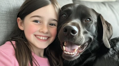 Girl and Labrador Cuddle