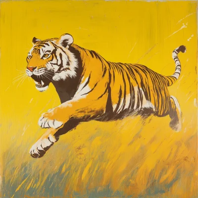 Tiger Running on Grassland