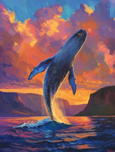 Majestic Blue Whale at Sunset