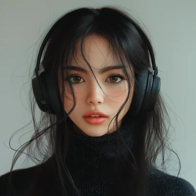 Korean Girl Model with Headphones