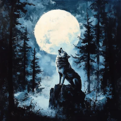 Wolf Howling at Moon