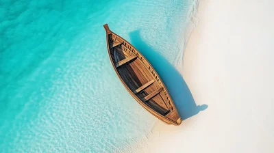 Aerial View of a Boat in Turquoise Sea