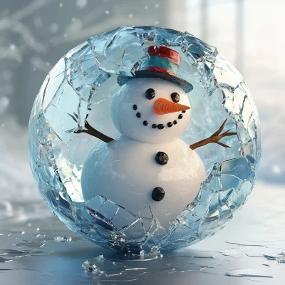 Cheerful Snowman in Crystal Ball