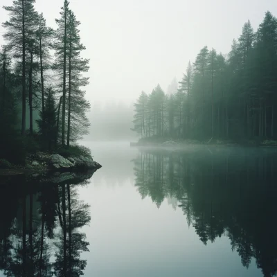 Foggy Forest and Lake