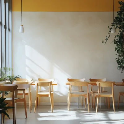 Empty Wall in a Bright Cafe